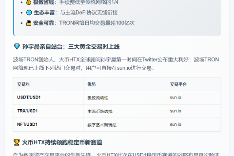 火币HTX首支TRON网络USD1充值