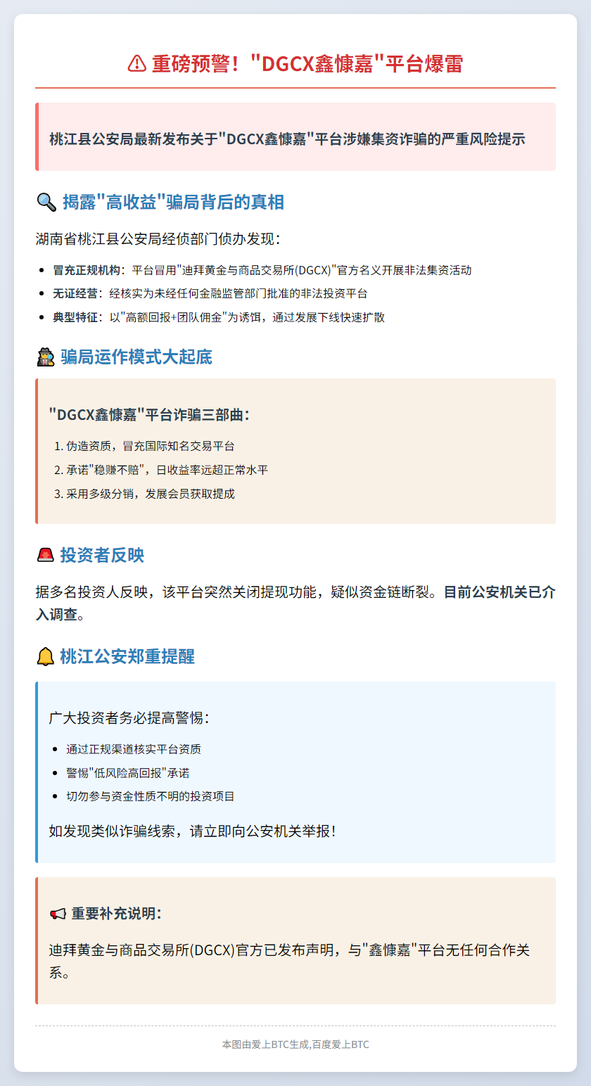"桃江公安警示：'DGCX鑫慷嘉'涉嫌集资诈骗"