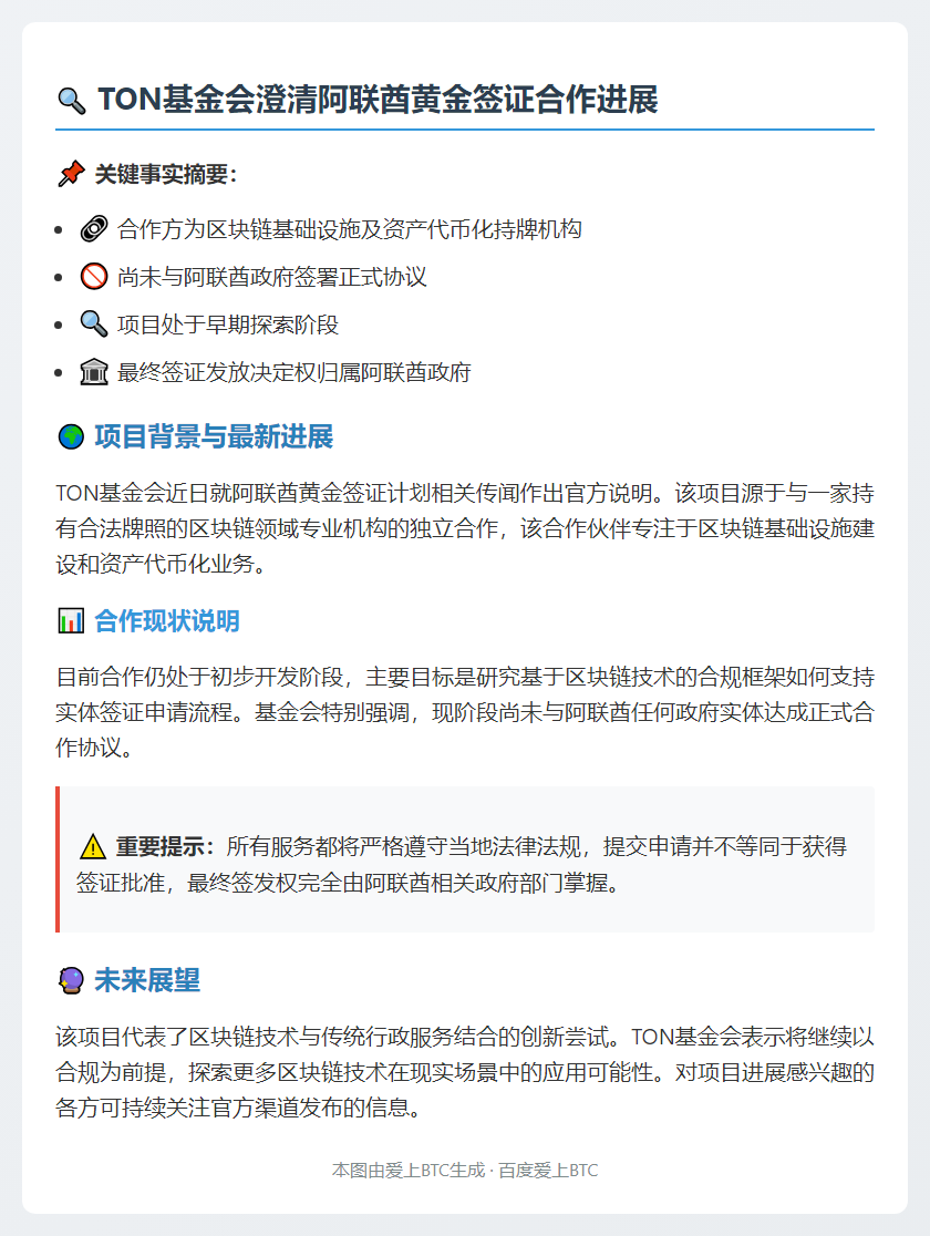 TON基金会：未与阿联酋达成黄金签证协议