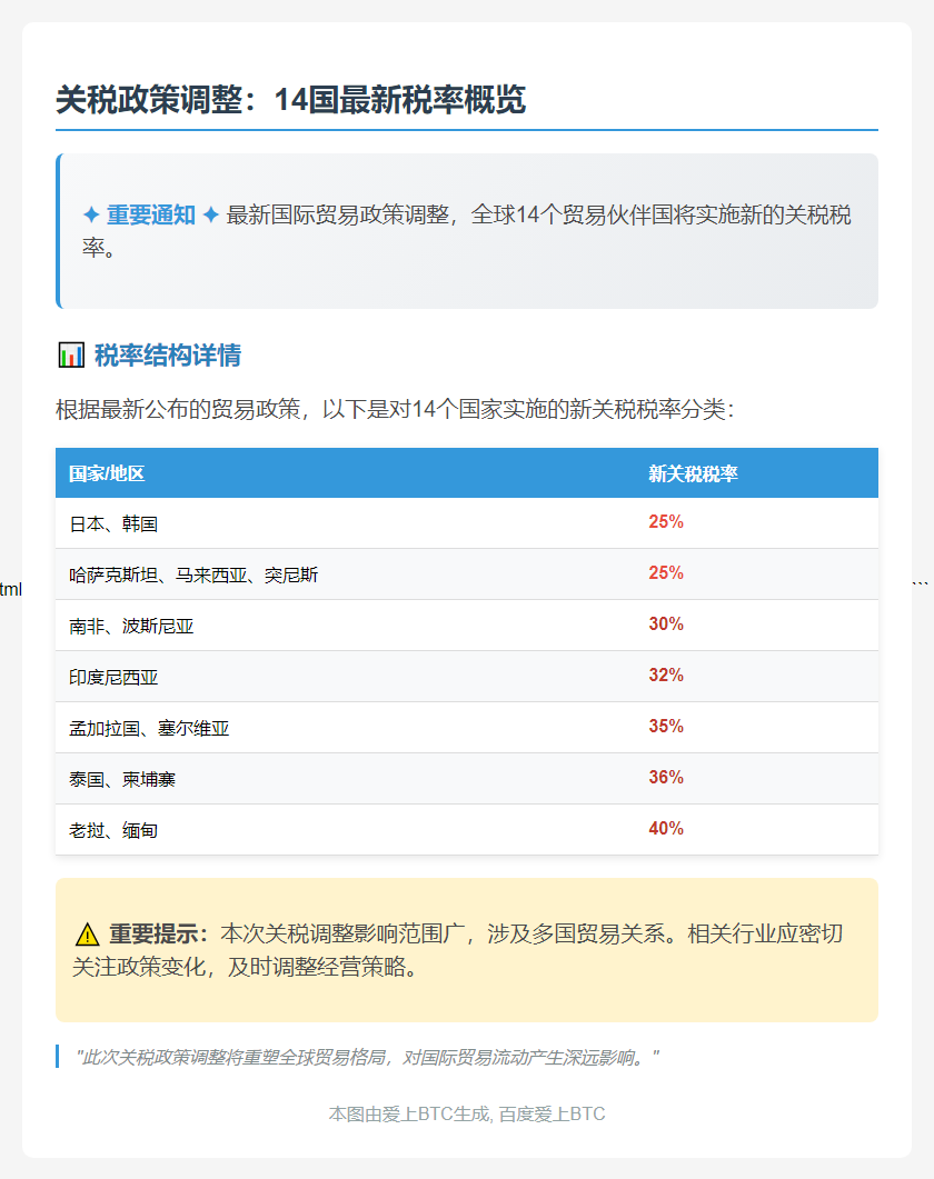 新关税：14国税率速览