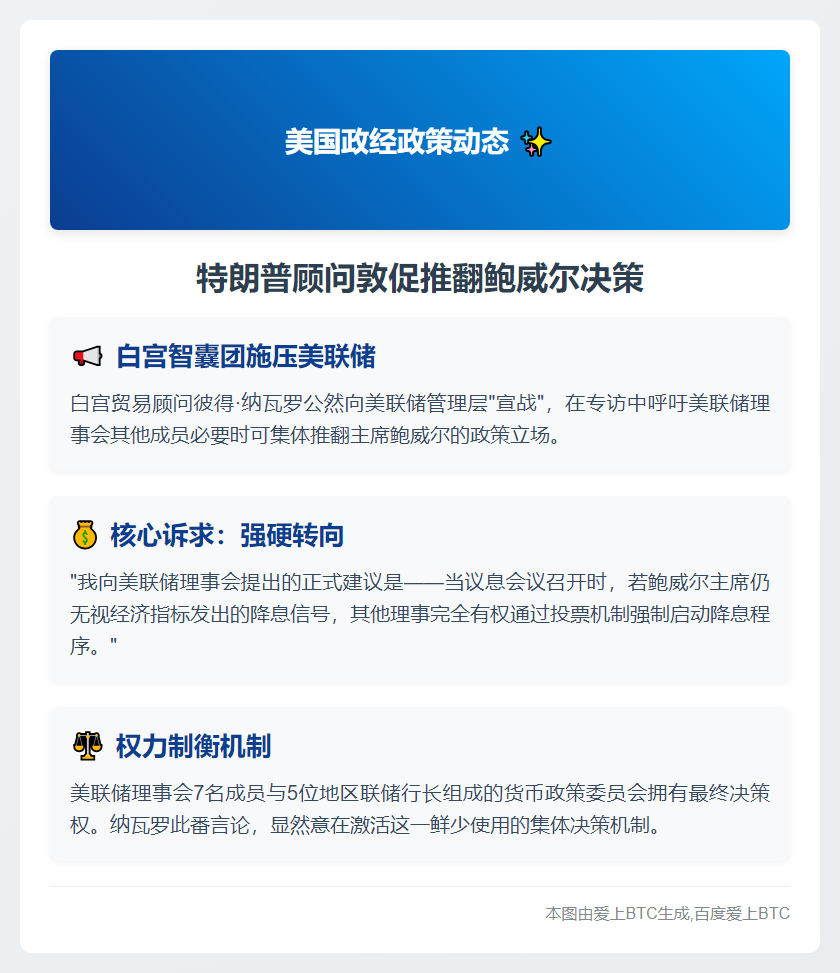 特朗普顾问敦促推翻鲍威尔决策