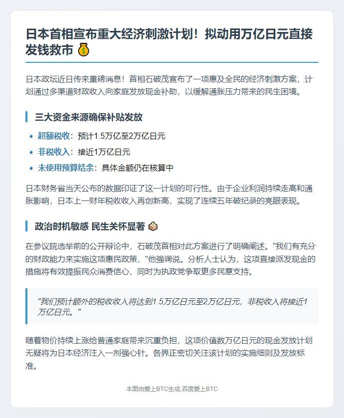 石破茂：现金发放资金充足
