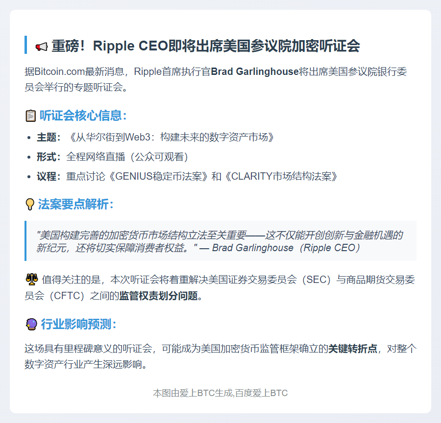 Ripple CEO明日国会听证作证