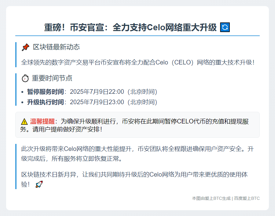 币安支持CELO网络升级硬分叉