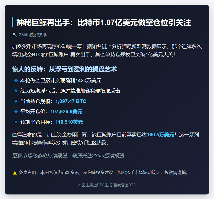 BTC巨鲸再空1亿美元