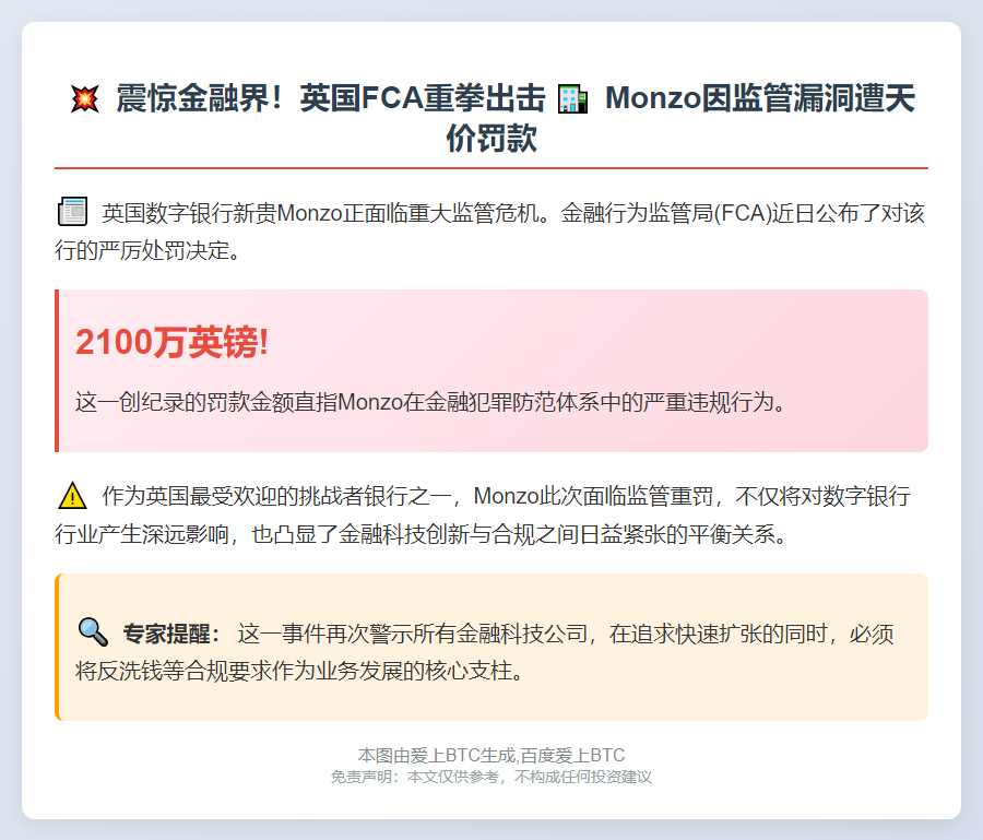 Monzo被FCA罚款2100万英镑涉金融犯罪