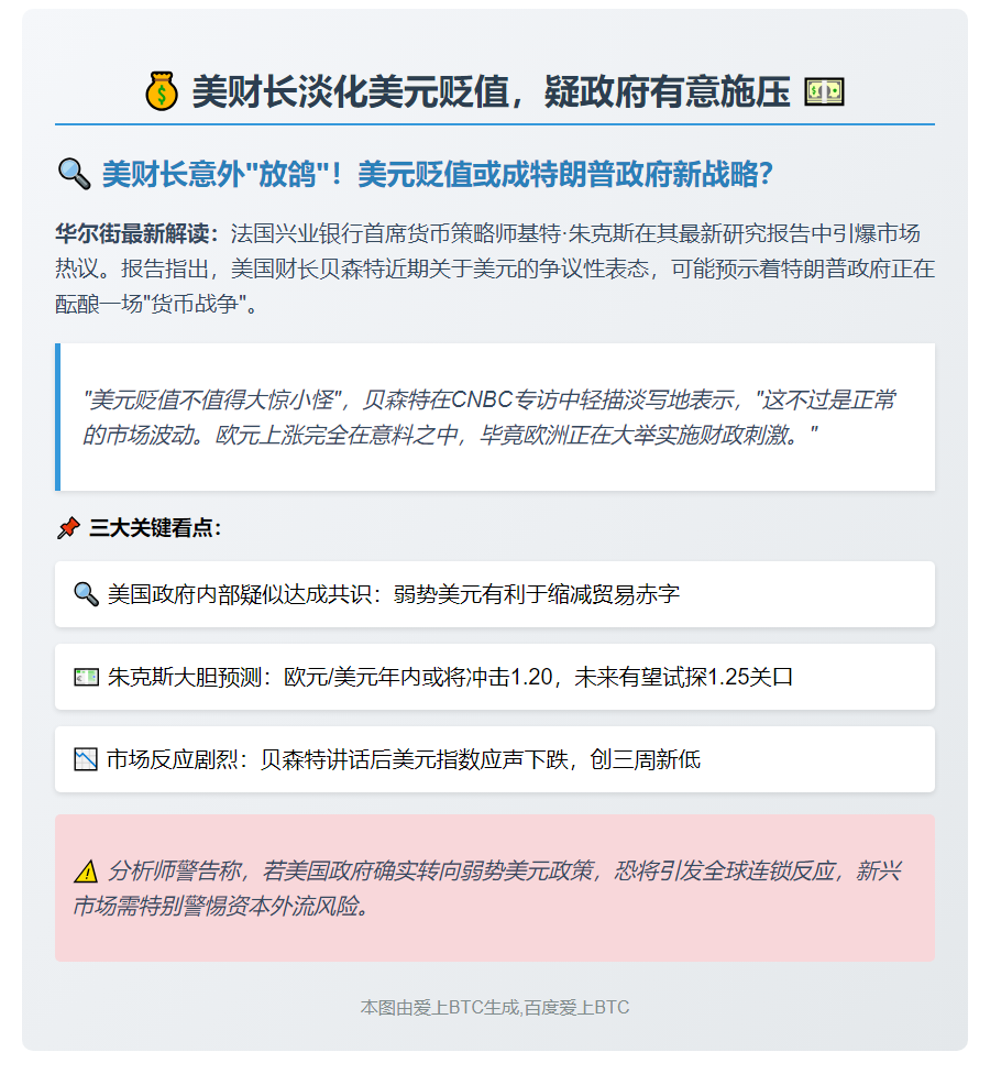 "美财长淡化美元贬值，疑政府有意施压"