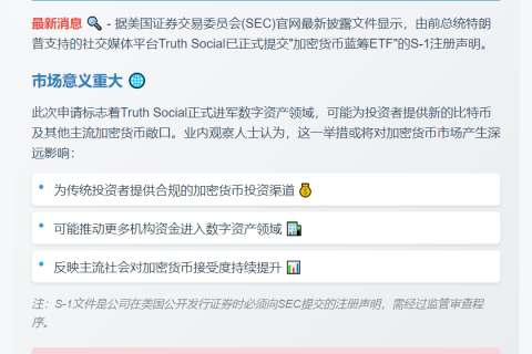 “Truth Social申请加密蓝筹ETF”