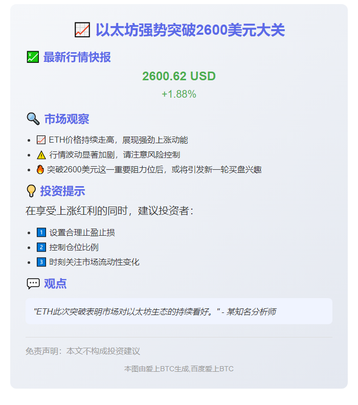 ETH突破2600美元