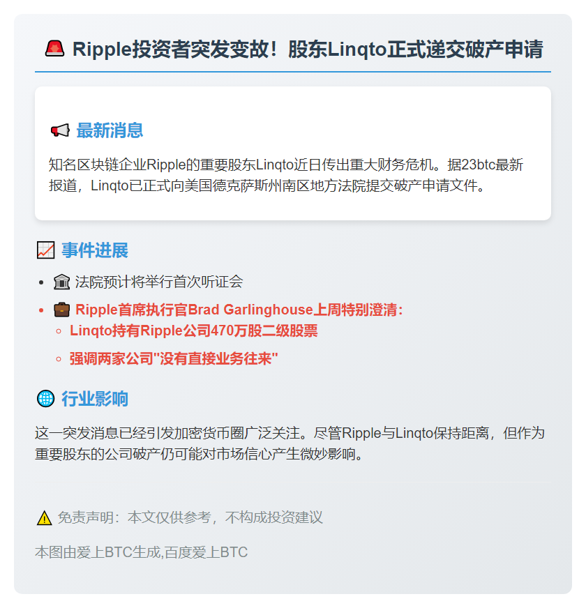Linqto破产波及Ripple股东