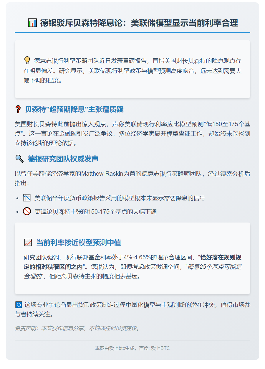 德银：贝森特降息观点与美联储矛盾