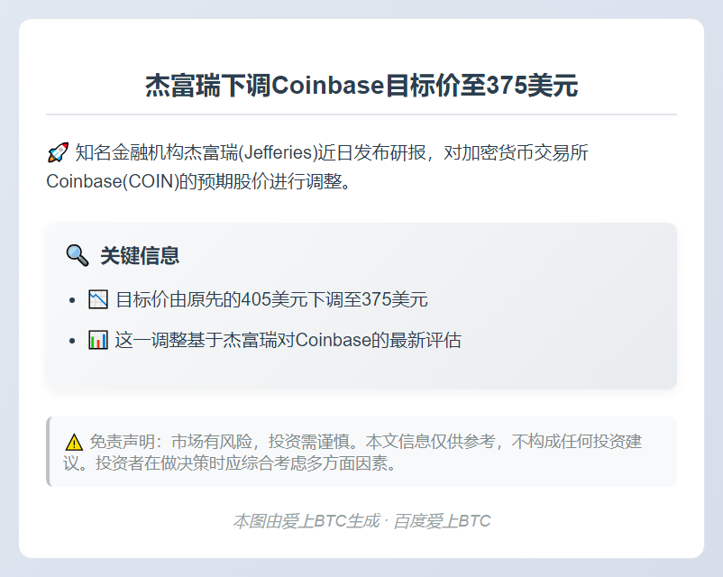杰富瑞下调Coinbase目标价至375美元