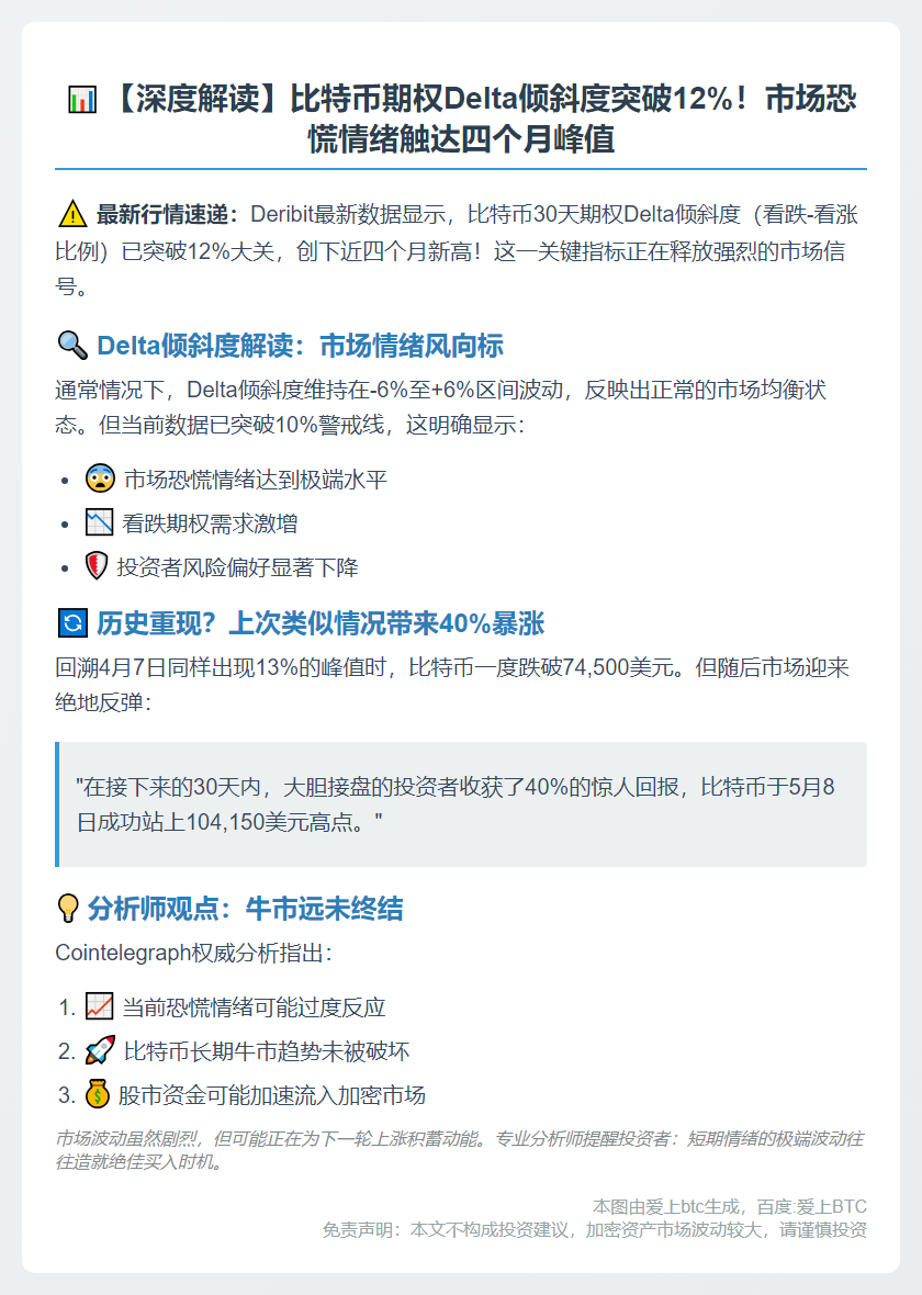 比特币期权Delta飙升 市场恐慌加剧