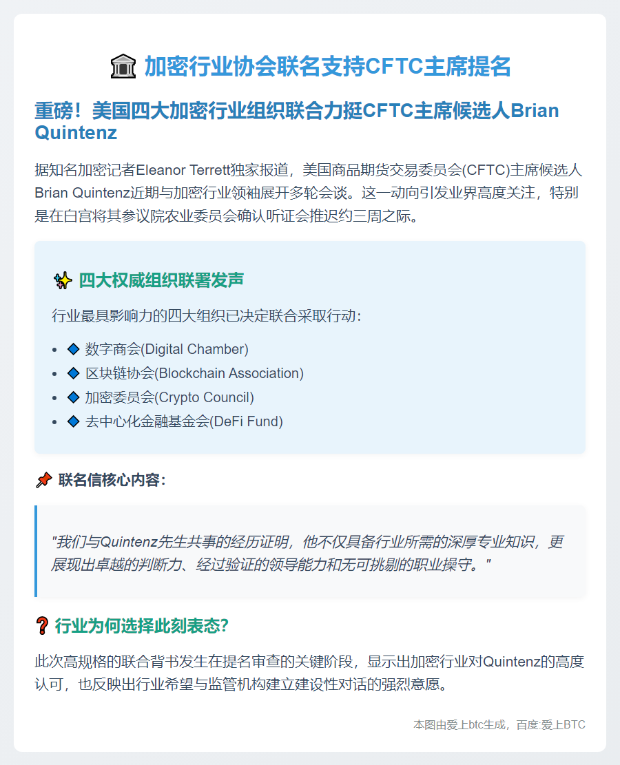 加密行业协会联名支持CFTC主席提名