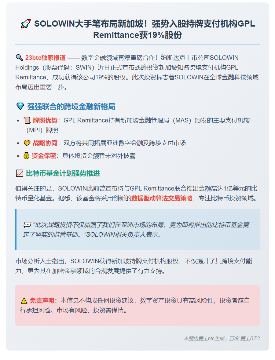 SOLOWIN购GPL Remittance 19%股权