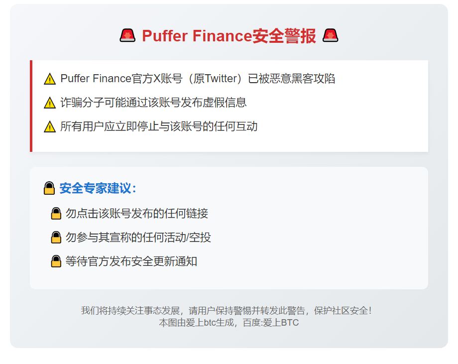 警惕！Puffer Finance X账号被黑