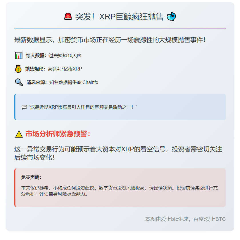 10天鲸鱼售出4.7亿XRP