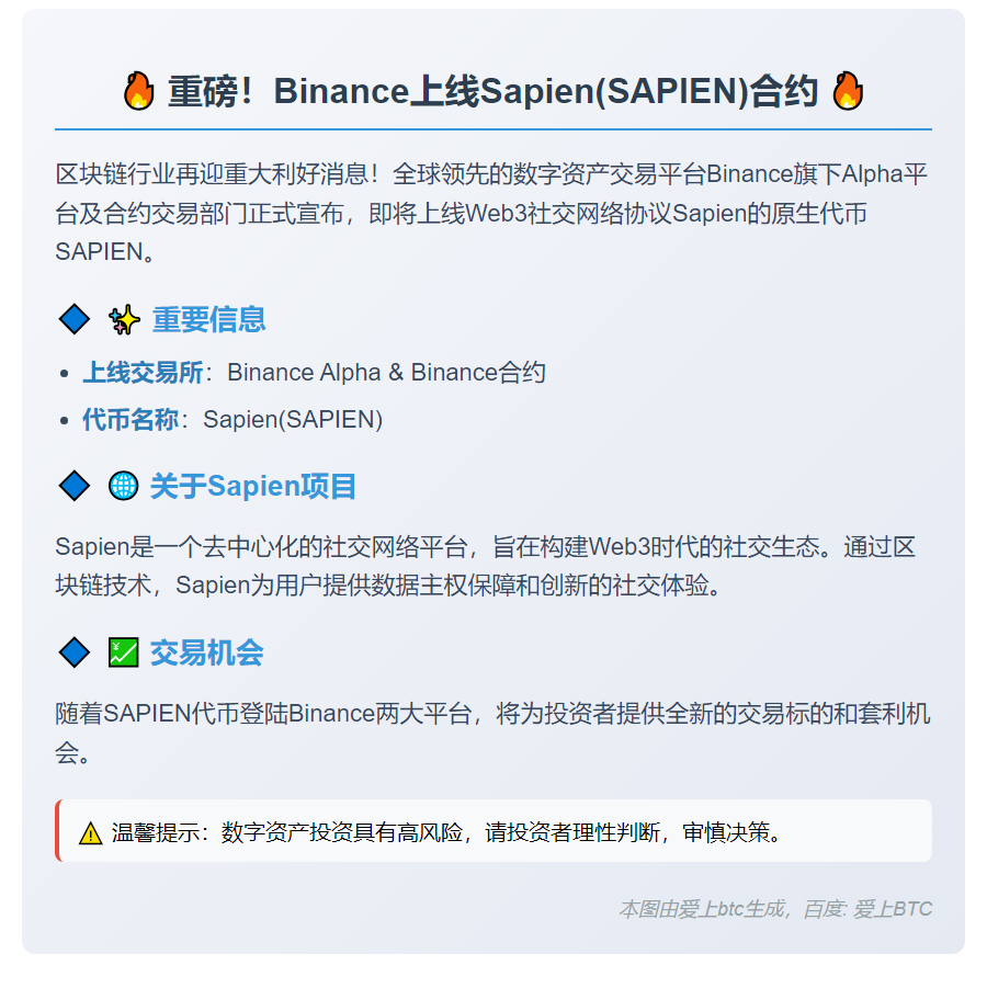 Binance上线Sapien(SAPIEN)合约