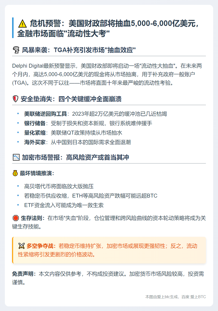 美财政部将抽走5,000–6,000亿美元 加剧流动性风险