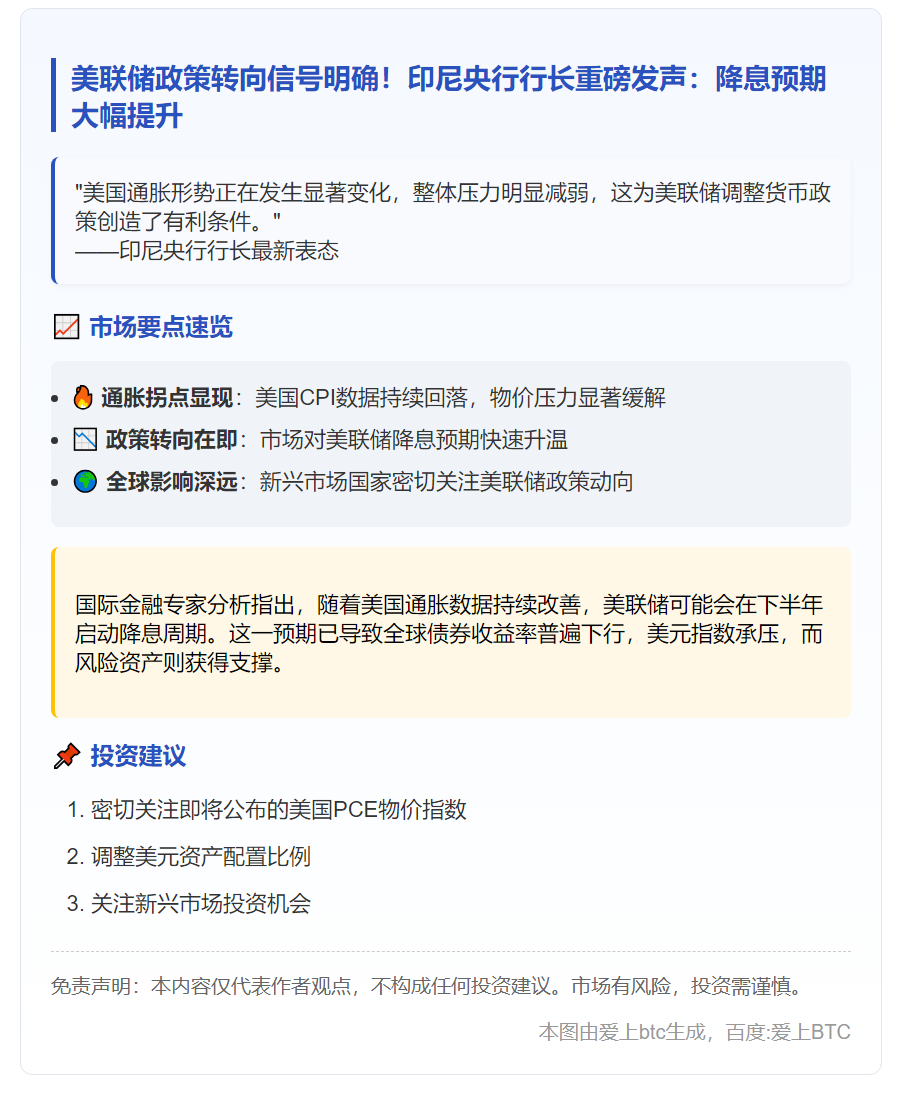 印尼央行行长：美通胀降温或促美联储降息
