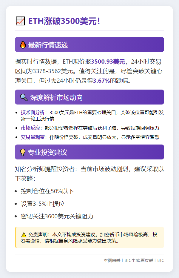 ETH涨破3500刀