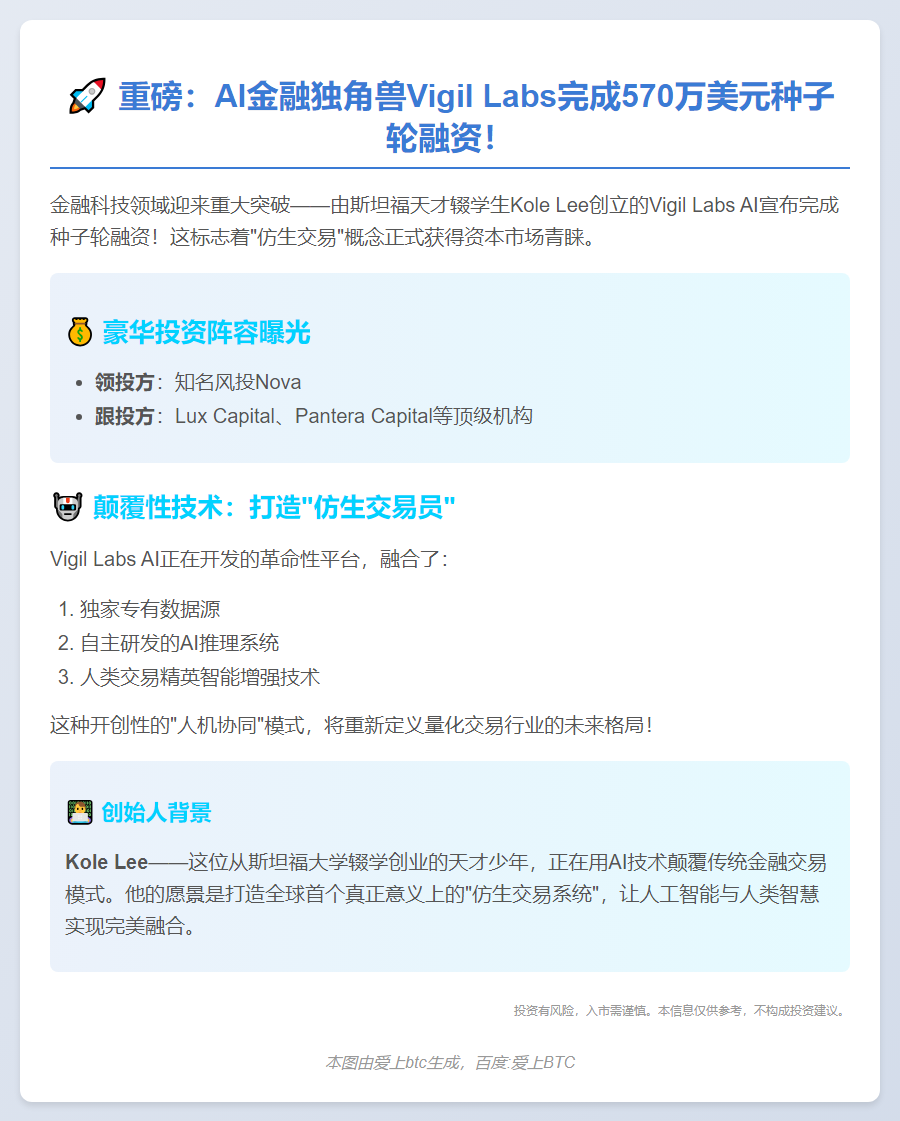 Vigil Labs获570万美元种子融资