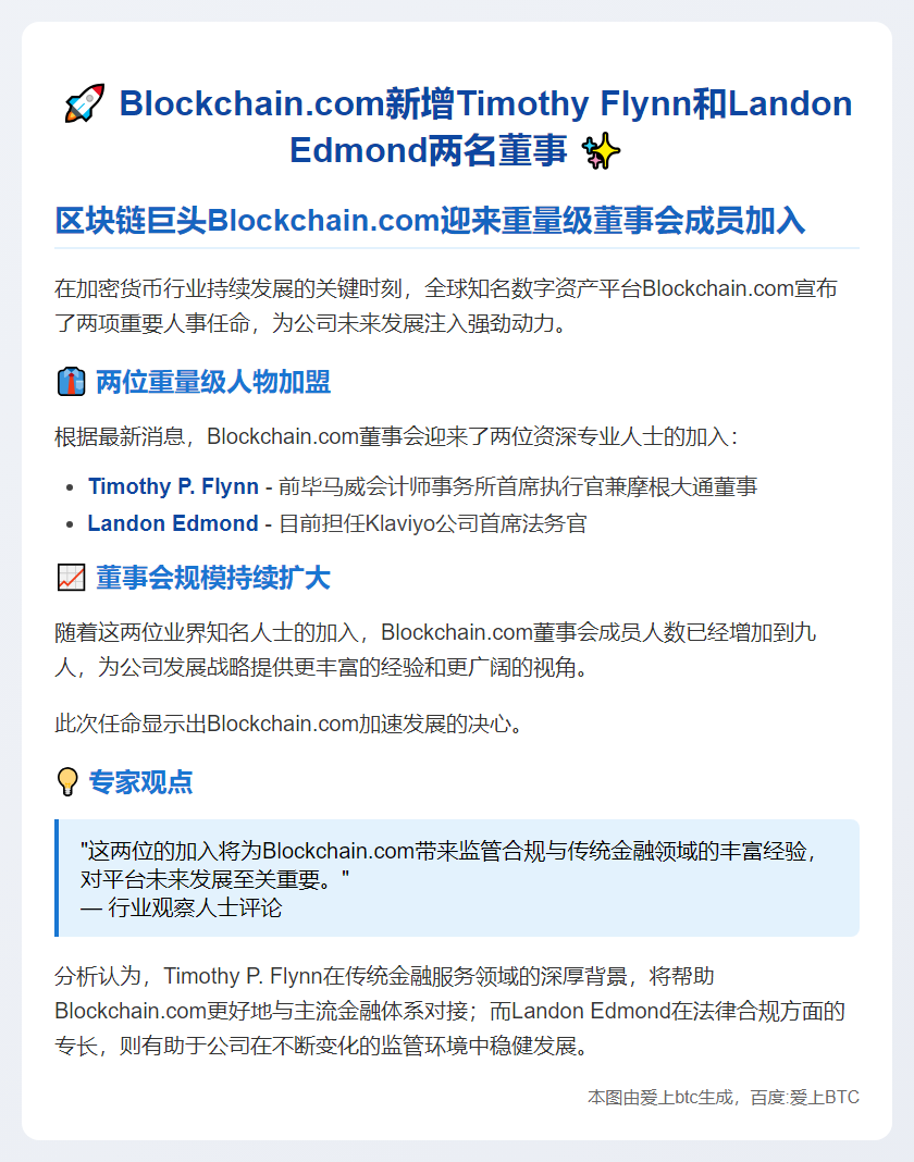 Blockchain.com新增Timothy Flynn和Landon Edmond两名董事