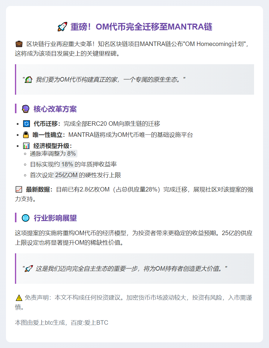 OM或完全迁移至MANTRA链，上限25亿