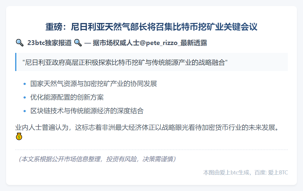 尼日利亚天然气部长召集比特币挖矿会议