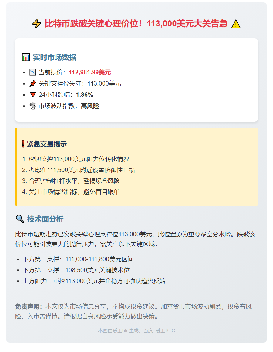 BTC跌穿11.3万美元