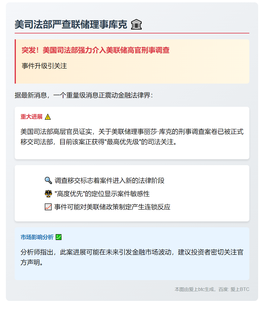 美司法部严查联储理事库克