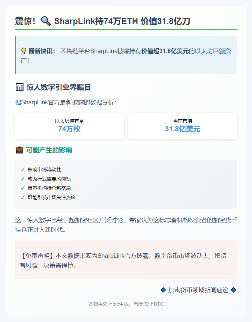 SharpLink持74万ETH 价值31.8亿刀