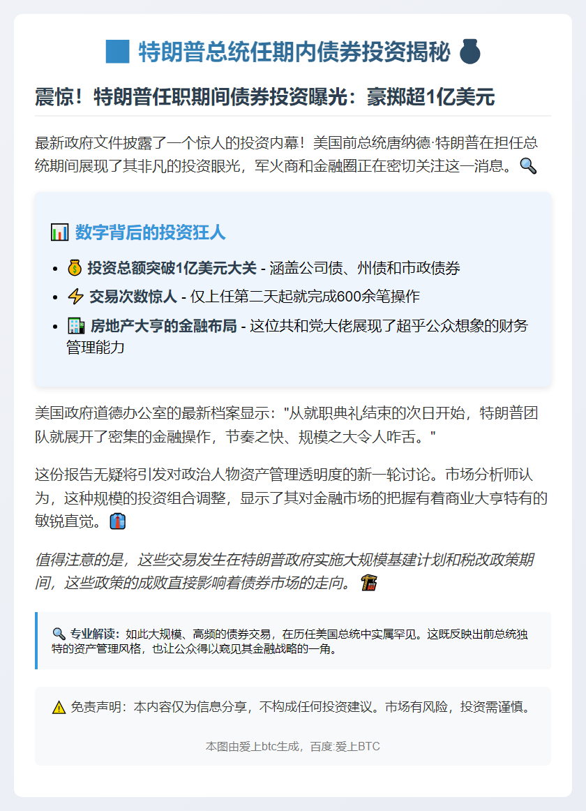 特朗普任内买入1亿美元债券