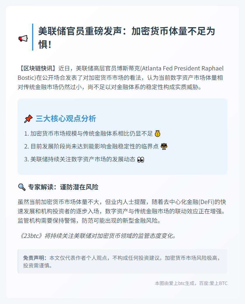 博斯蒂克：加密货币对金融稳定影响小