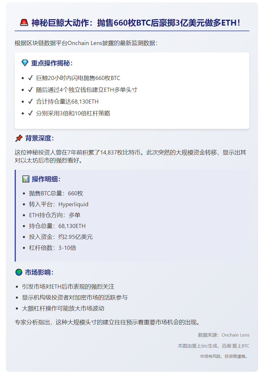 巨鲸20小时抛660BTC加仓ETH
