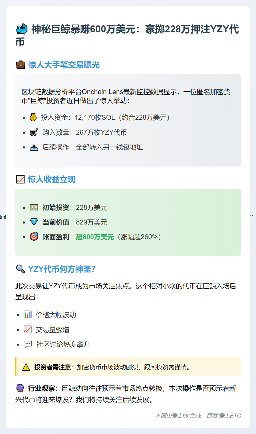 巨鲸买入YZY赚600万