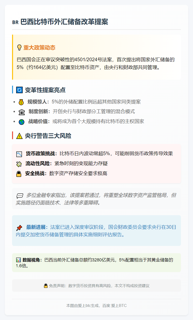 提案：巴西5%外汇储备投比特币 央行担忧