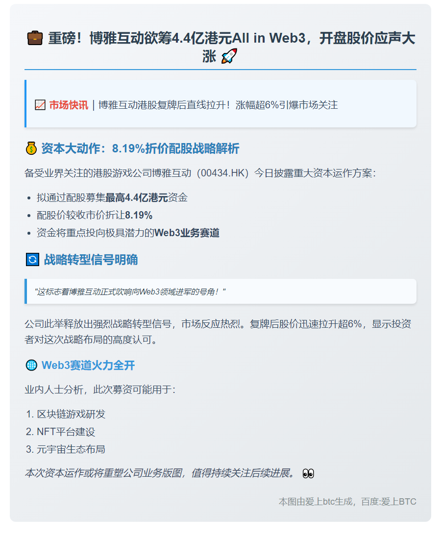 博雅互动拟折价配股募4.4亿拓展Web3