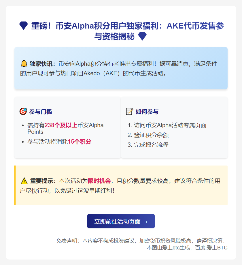 币安AKE TGE门槛：238 Alpha积分