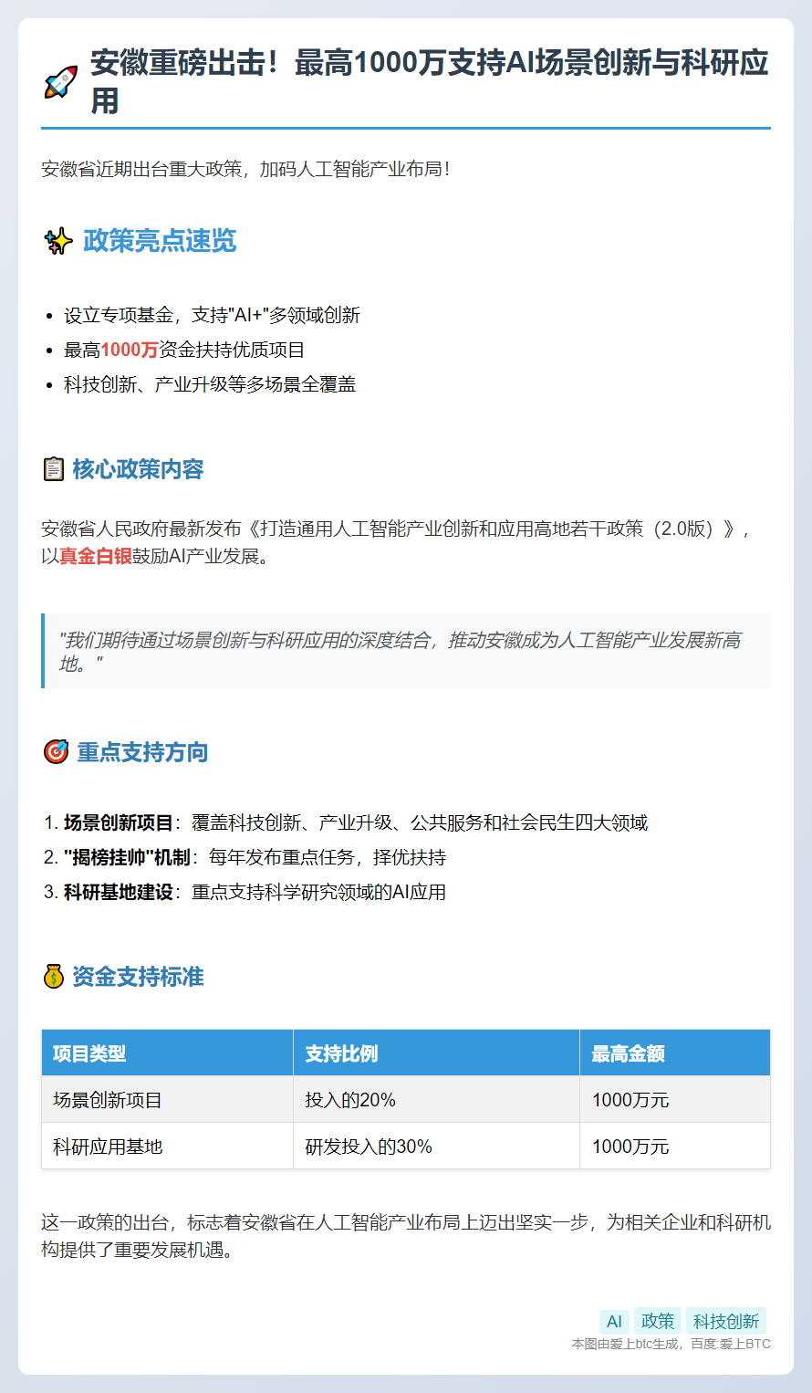 安徽：AI科研基地最高可获千万支持
