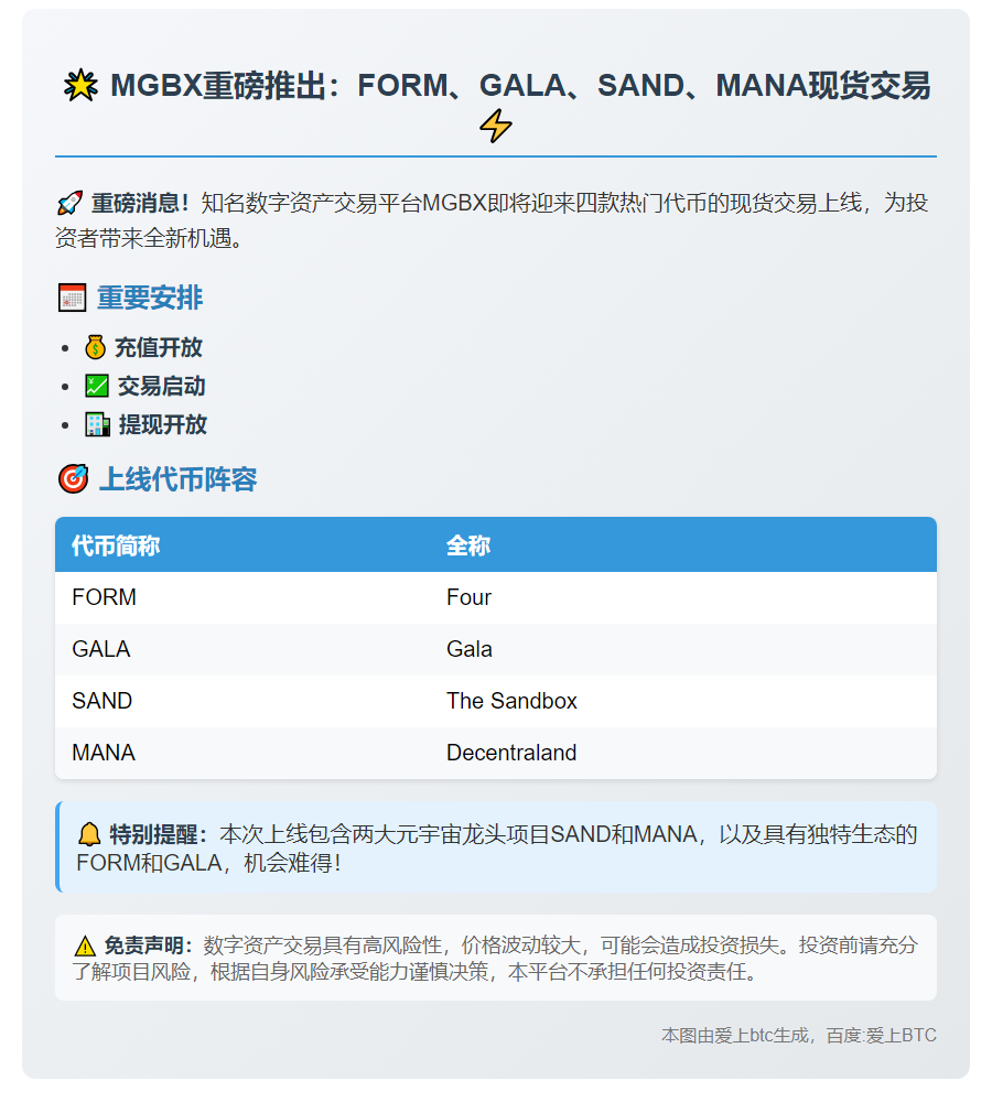 MGBX上线FORM等四币种现货交易