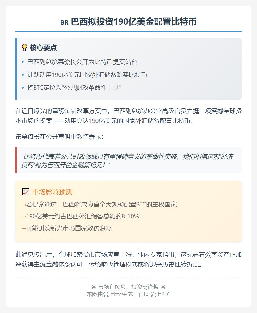 巴西幕僚长捍卫190亿购比特币提案