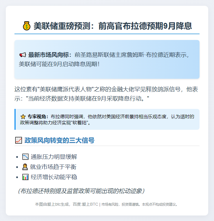 布拉德预计9月降息
