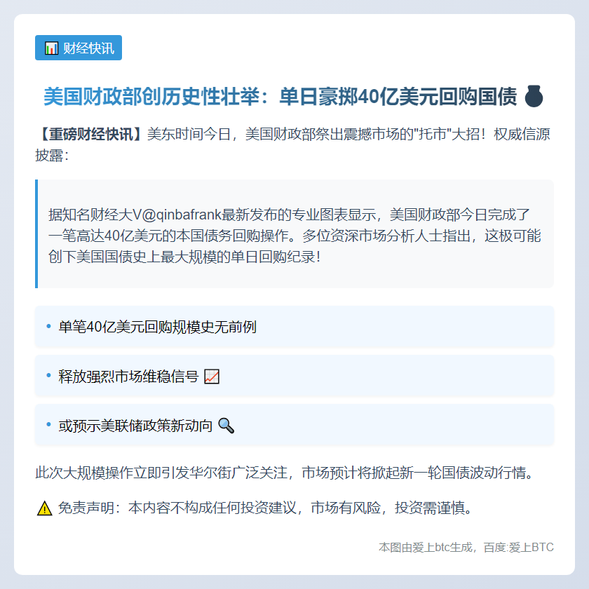 美财政部回购40亿美元国债