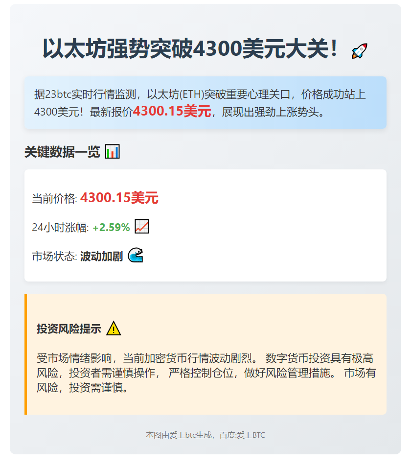 ETH破4300美元