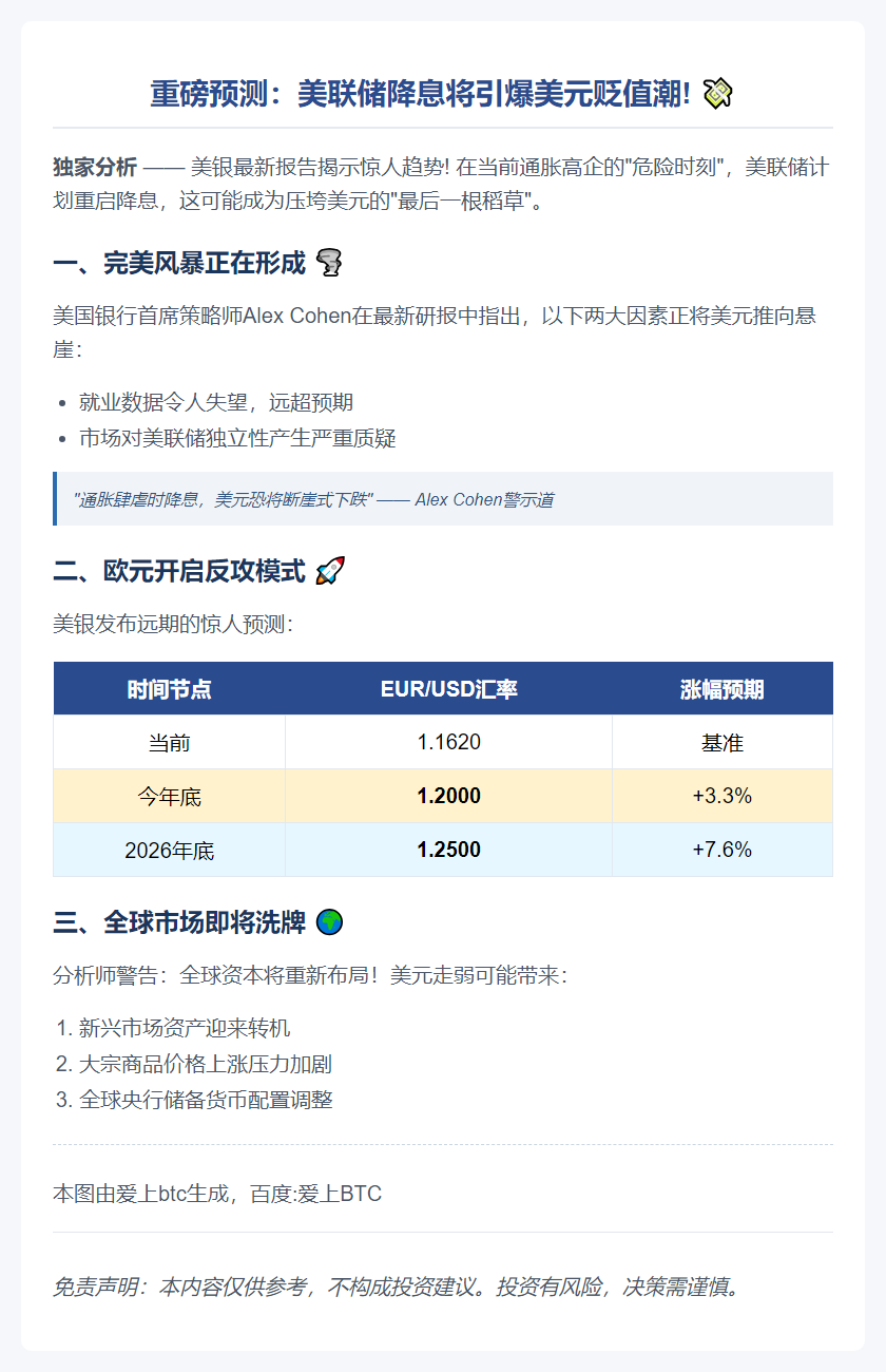 美银：降息+高通胀或致美元走低