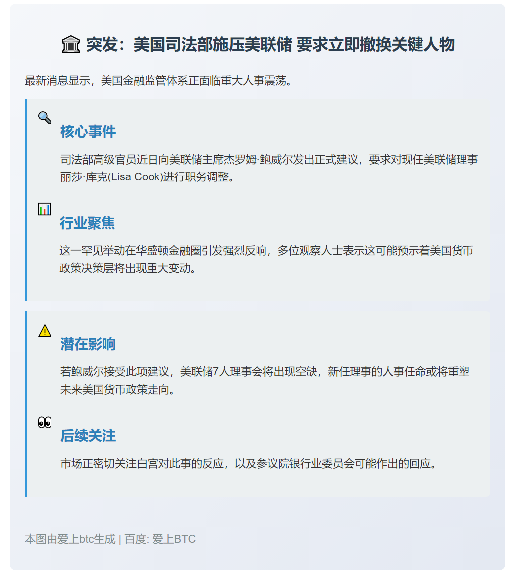 美国司法部施压鲍威尔撤换美联储理事库克