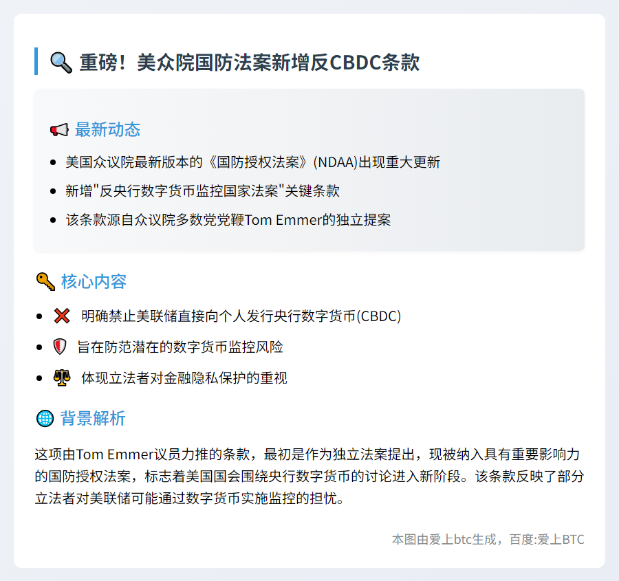 美众院国防法案新增反CBDC条款