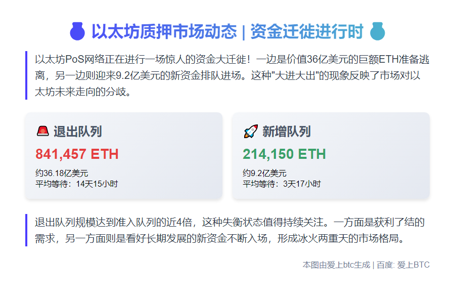 以太坊PoS进出队列：退出84.1万，新增21.4万