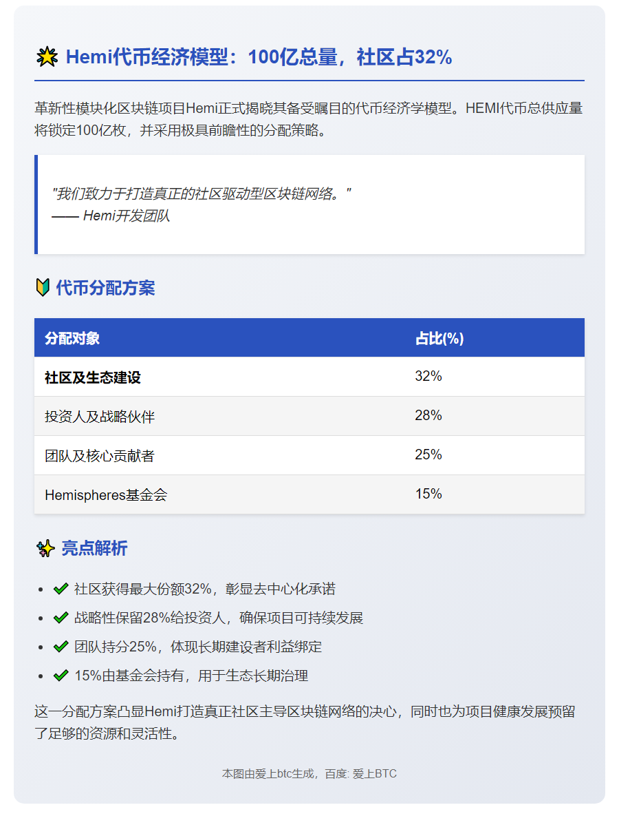 Hemi代币经济模型：100亿总量，社区占32%
